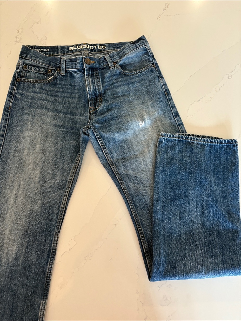 Bluenotes Men's Blue Distressed Bootcut Denim Jeans Size 32